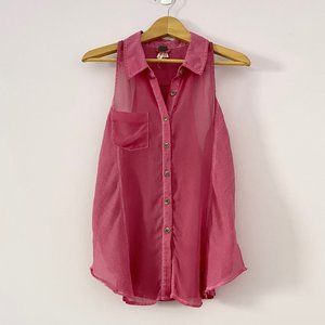 Free People Pink Sleeveless Button Down w Collar